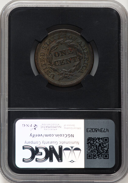 image for: 1854 1C N-20, R.3, AU50 Brown NGC. VaultBox - Series 5. CDN: $110 Whsle. Bid for NGC/PCGS AU50. Mintage 4,236,156....