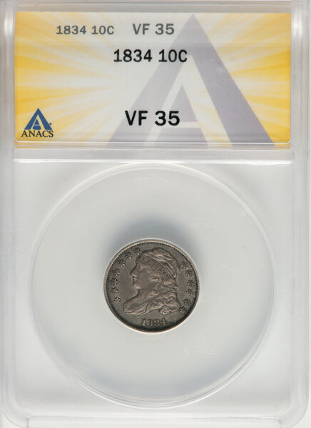 image for: 1834 10C Small 4, JR-7, R.2, VF35 ANACS....