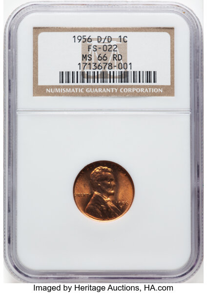image for: 1956-D/D 1C FS-508 MS66 Red NGC. Formerly FS-022. NGC Census: (23/1). CDN: $360 Whsle. Bid for NGC/PCGS MS66....