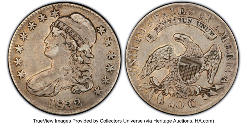 image for: 1832 50C Small Letters, O-112, R.2, XF40 PCGS. Ex: Manhattan Collection. PCGS Population: 6 in 40, 14 finer (11/25). CDN: $...