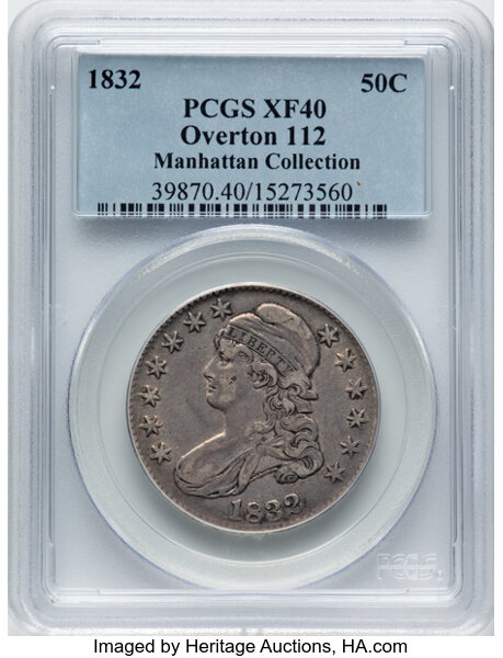 image for: 1832 50C Small Letters, O-112, R.2, XF40 PCGS. Ex: Manhattan Collection. PCGS Population: 6 in 40, 14 finer (11/25). CDN: $...