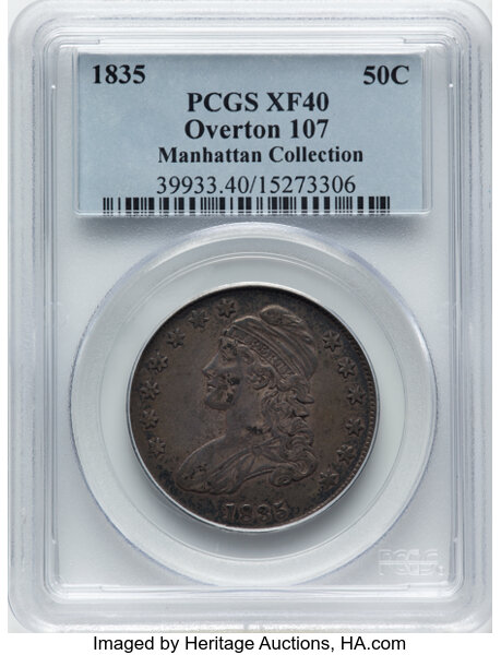 image for: 1835 50C O-107, R.1, XF40 PCGS. Ex: Manhattan Collection. PCGS Population: 6 in 40, 25 finer (11/25). CDN: $160 Whsle. Bid ...