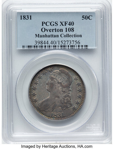image for: 1831 50C O-108, R.1, XF40 PCGS. Ex: Manhattan Collection. PCGS Population: 4 in 40, 22 finer (11/25). CDN: $160 Whsle. Bid ...