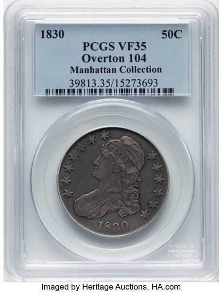 image for: 1830 50C Small 0, O-104, R.4, VF35 PCGS. Ex: Manhattan Collection. PCGS Population: 1 in 35, 20 finer (11/25). CDN: $156 Wh...