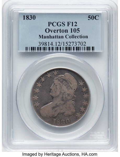 image for: 1830 50C Small 0, O-105, R.4, Fine 12 PCGS. Ex: Manhattan Collection. PCGS Population: 1 in 12, 15 finer (11/25). CDN: $84 ...