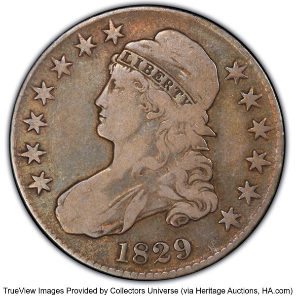 image for: 1829 50C Small Letters, O-105, R.1, Fine 15 PCGS. Ex: Manhattan Collection. PCGS Population: 1 in 15, 42 finer (11/25). CDN...