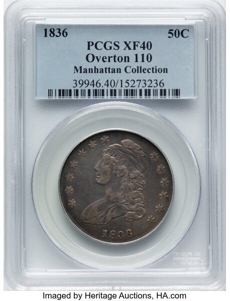 image for: 1836 50C Lettered Edge, O-110, R.1, XF40 PCGS. Ex: Manhattan Collection. PCGS Population: 4 in 40, 24 finer (11/25). CDN: $...