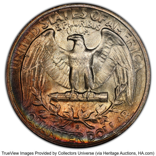 image for: 1947-S/S 25C RPM FS-502, MS67+ PCGS. PCGS Population: 20 in 67 (5 in 67+), 0 finer (10/25). CDN: $250 Whsle. Bid for NGC/PC...