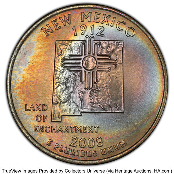 image for: 2008-P 25C New Mexico, MS66 PCGS. PCGS Population: 52 in 66, 183 finer (11/25). CDN: $6 Whsle. Bid for NGC/PCGS MS66. ...