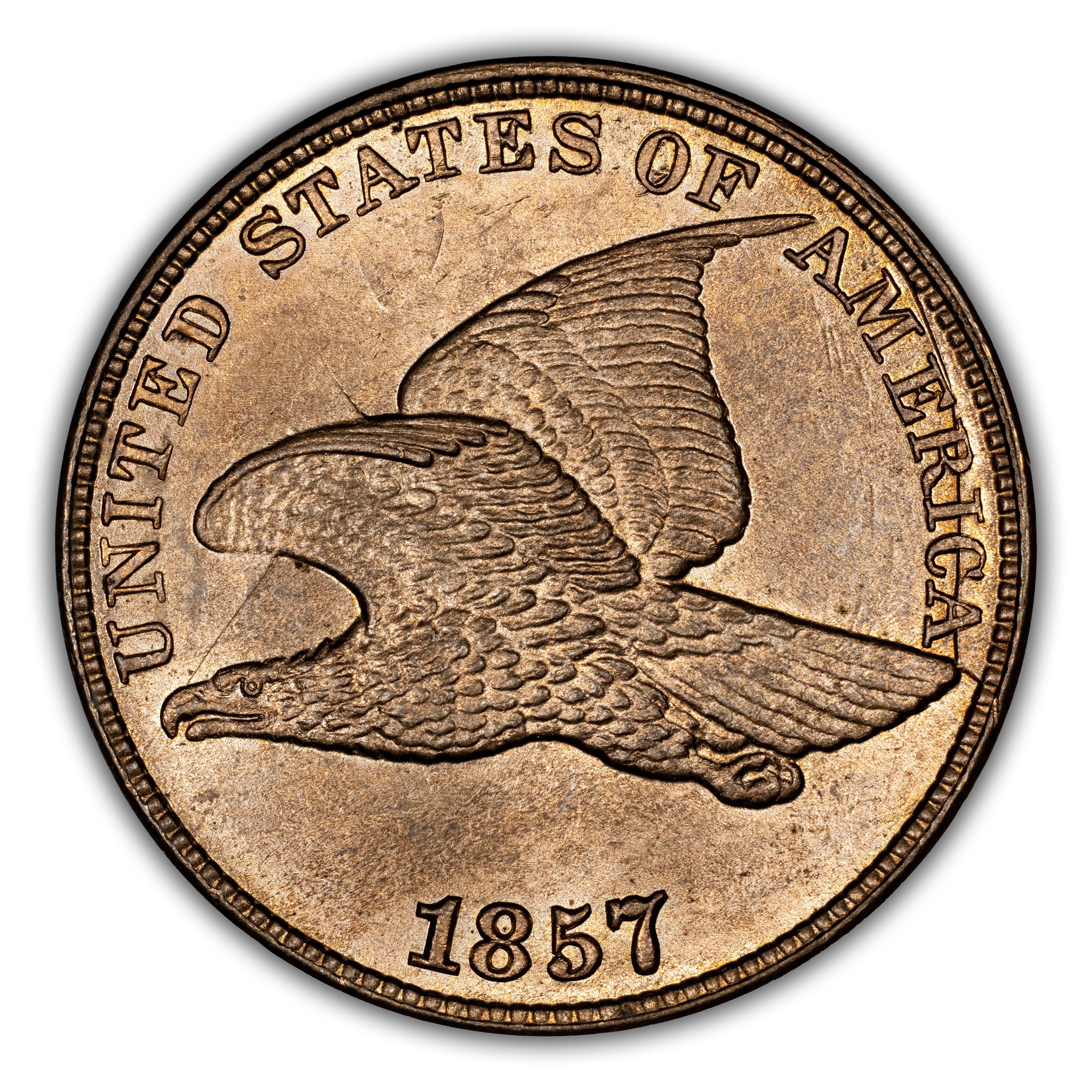 1857 1c Flying Eagle, 50c Obv. Clash, FS-402, S-9 MS