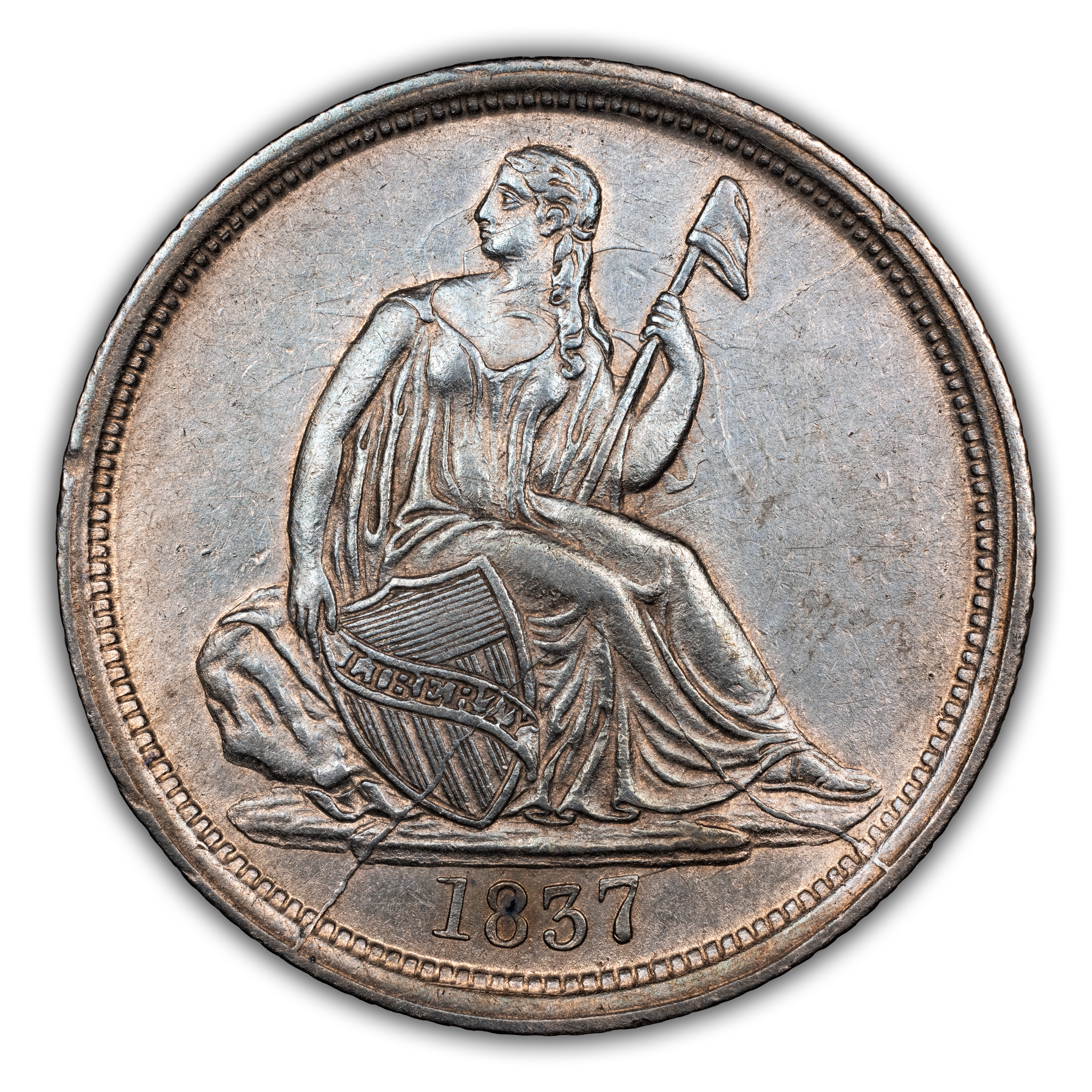 1837 10c No Stars, Large Date, Clashed Die State, F-101C MS