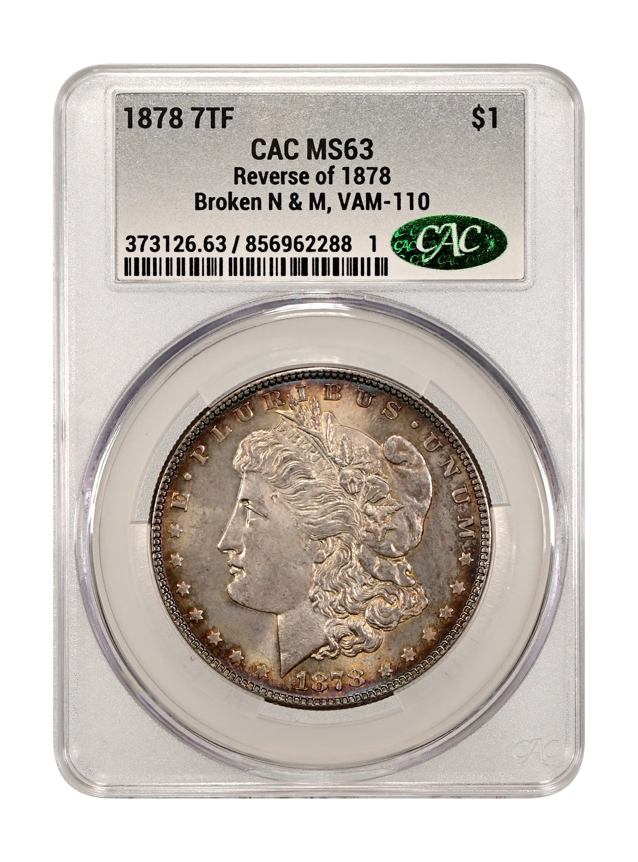1878 7TF $1  Reverse of 1878, Missing Serifs on N and M, VAM-110 MS thumbnail 2