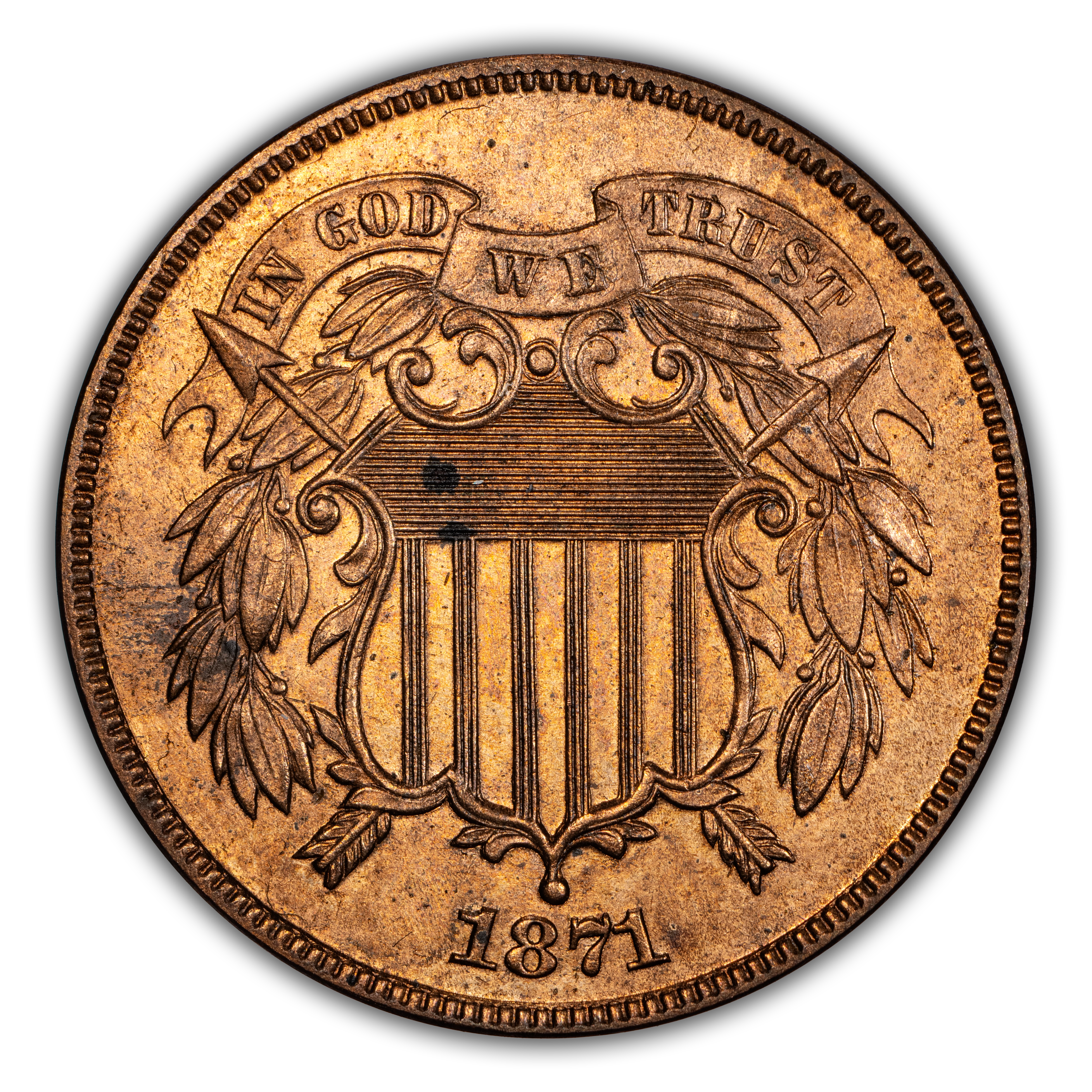 1871 2c Doubled Die Obverse, FS-102 PR RD