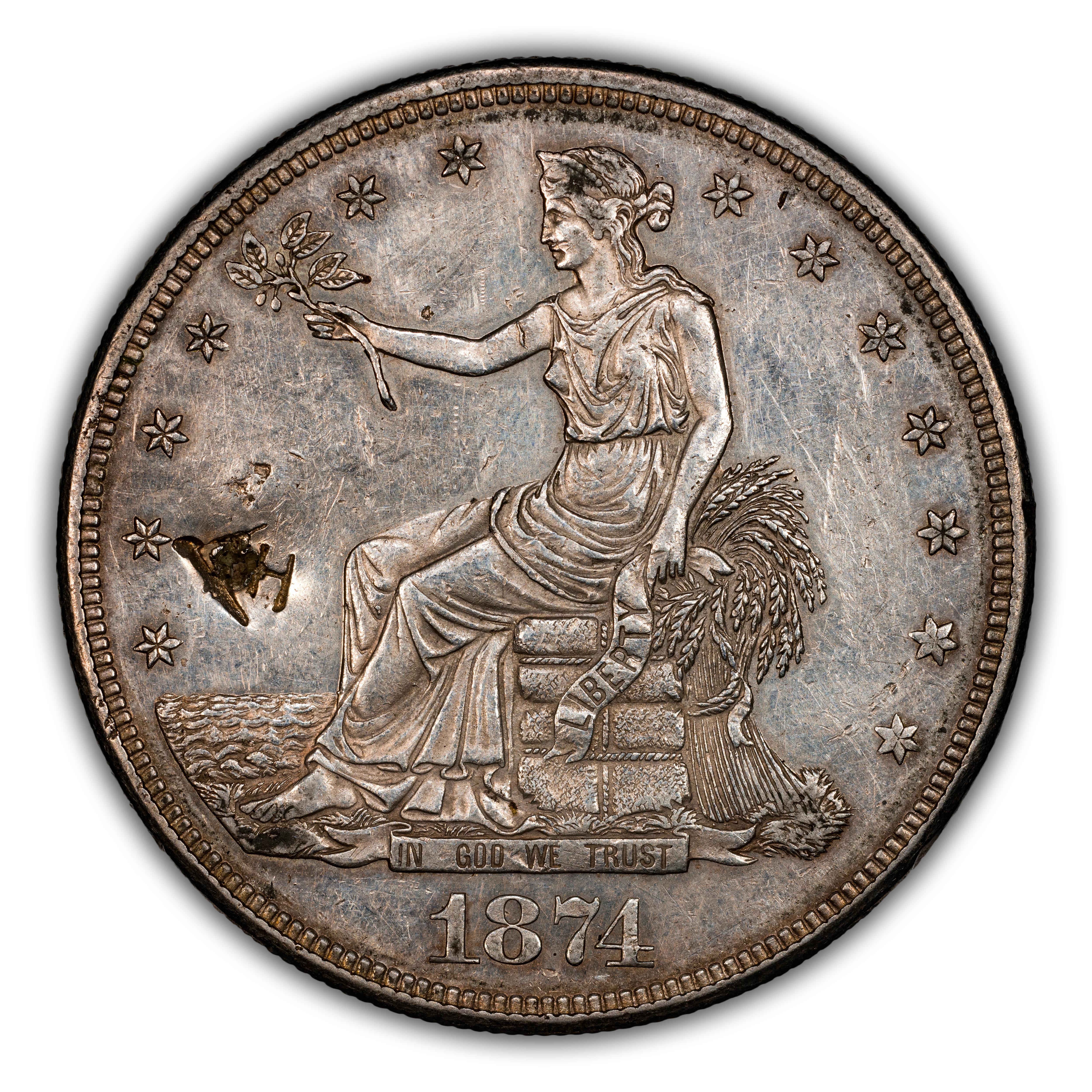 1874-CC Trade$ Chopmarked MS