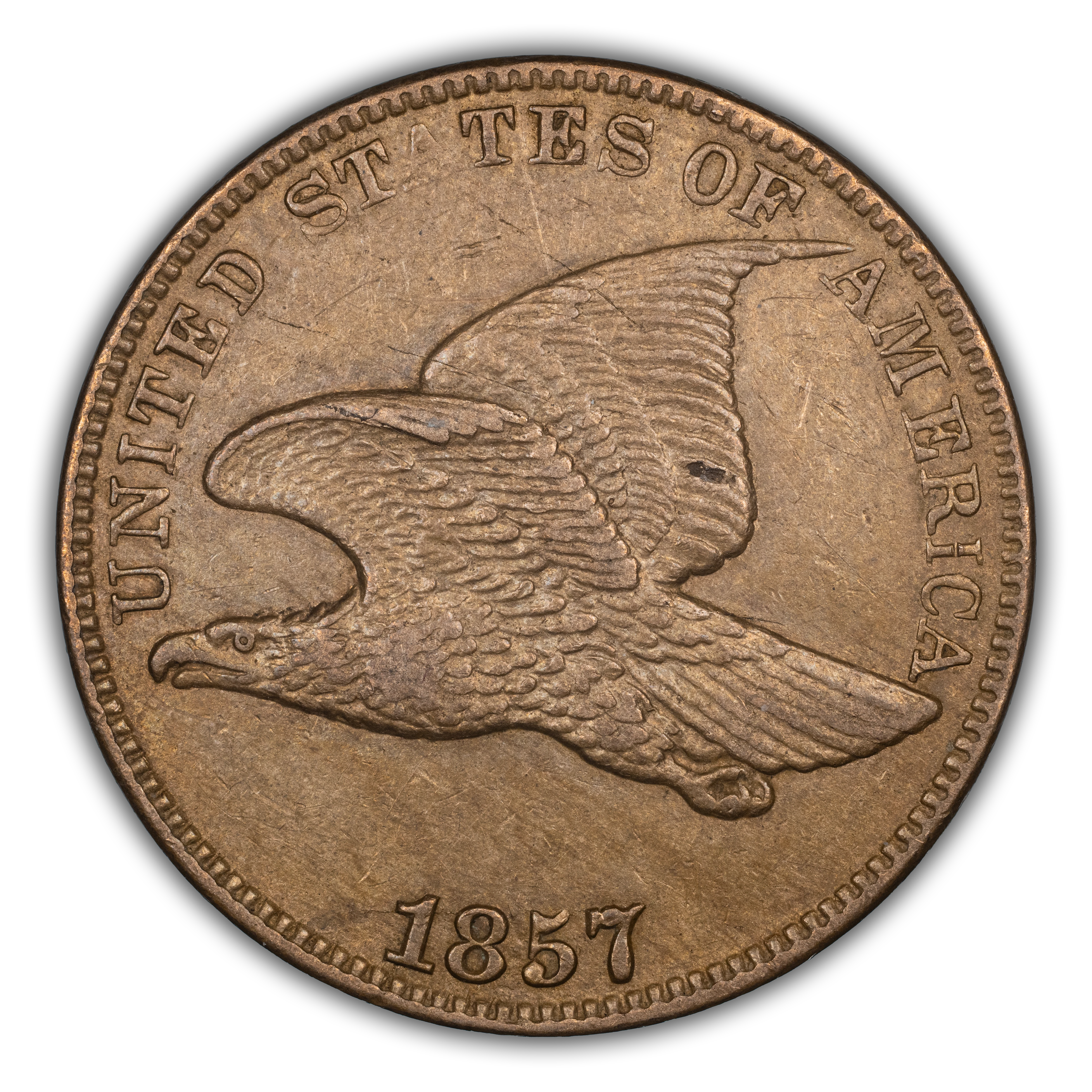 1857 1c Flying Eagle, Obverse of 1856, FS-401b, S-2 MS