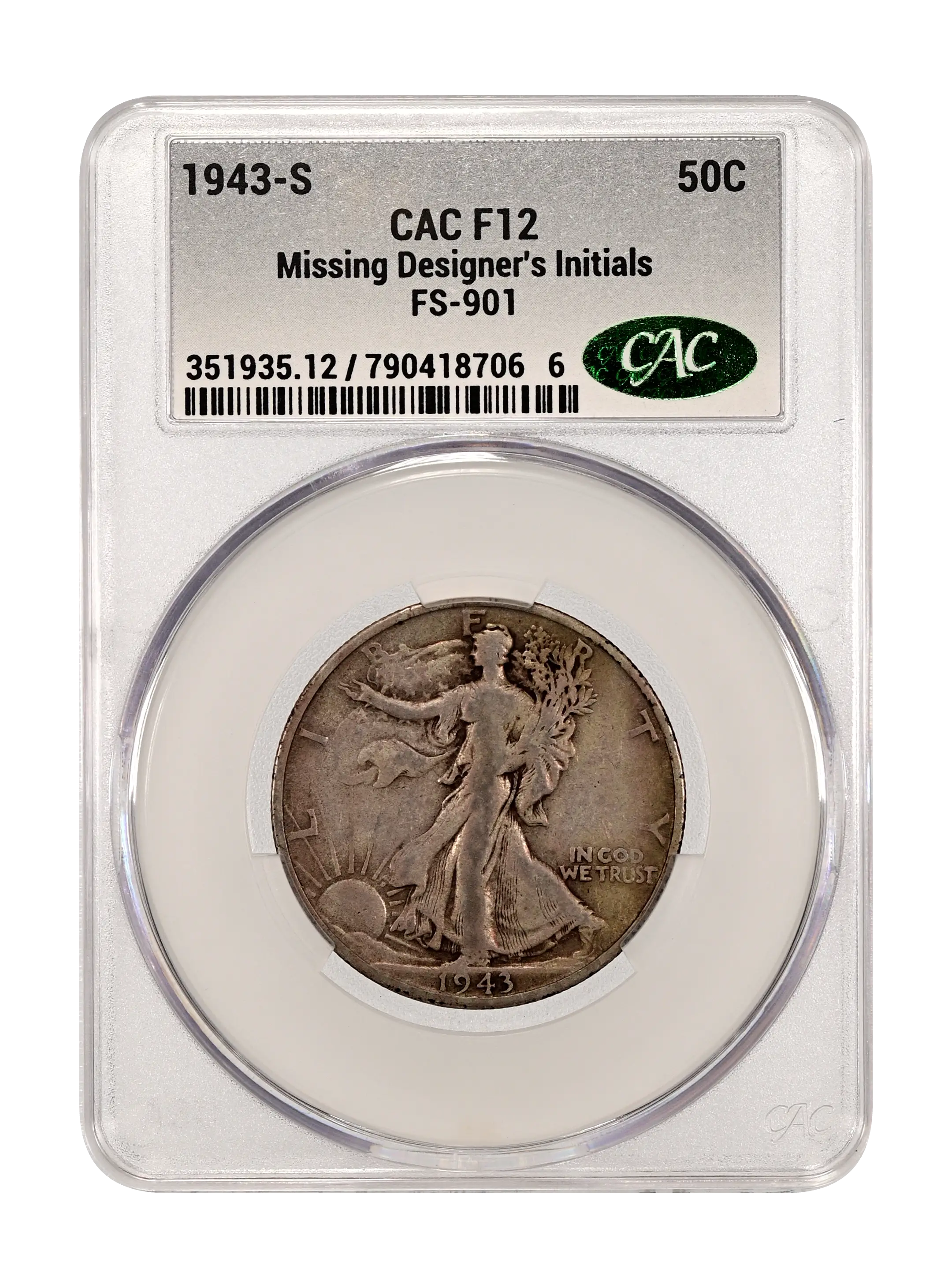 1943 S Missing Designer's Initials Half Dollar FS 901 MS Values