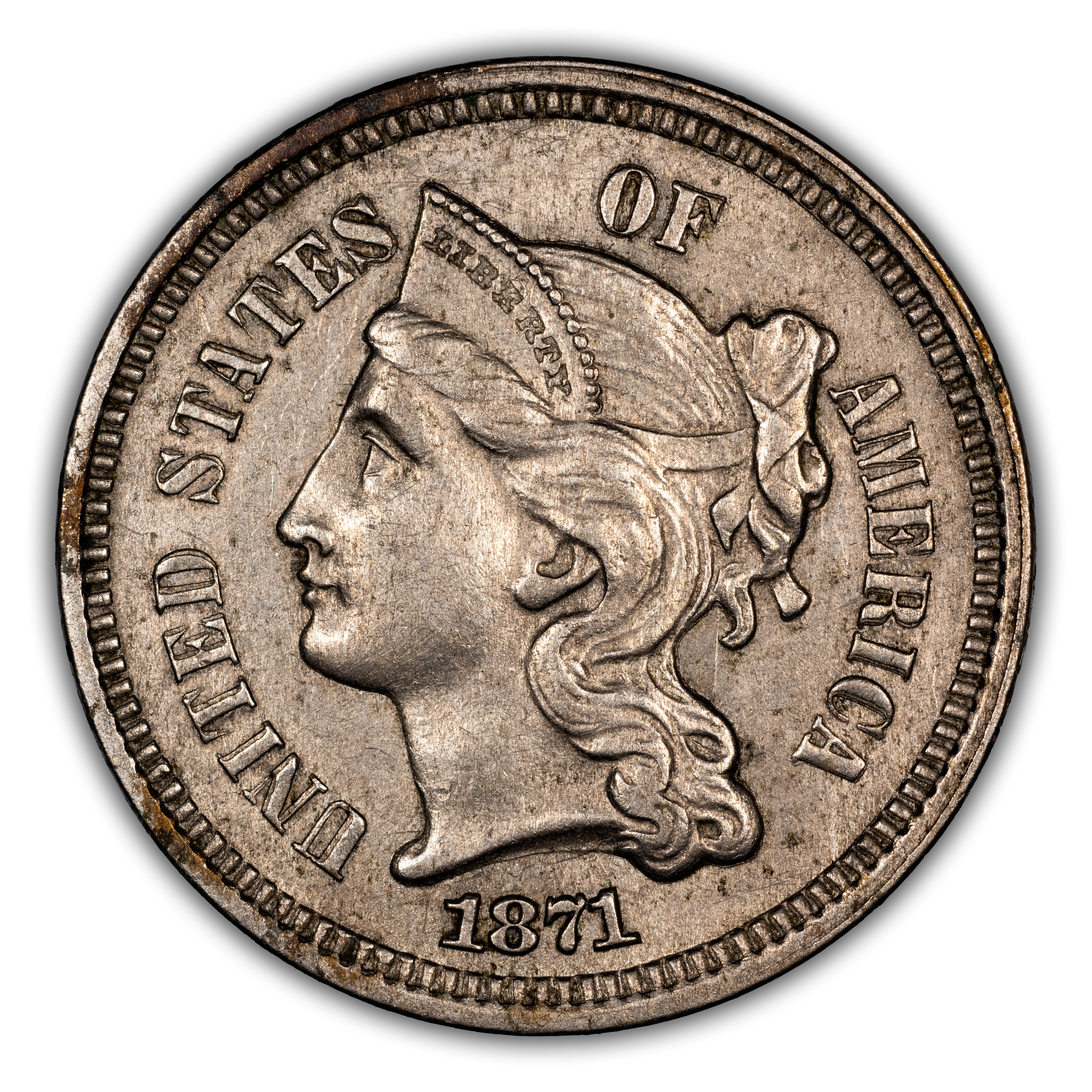 1871 3cN Tripled Die Obverse, FS-101 MS