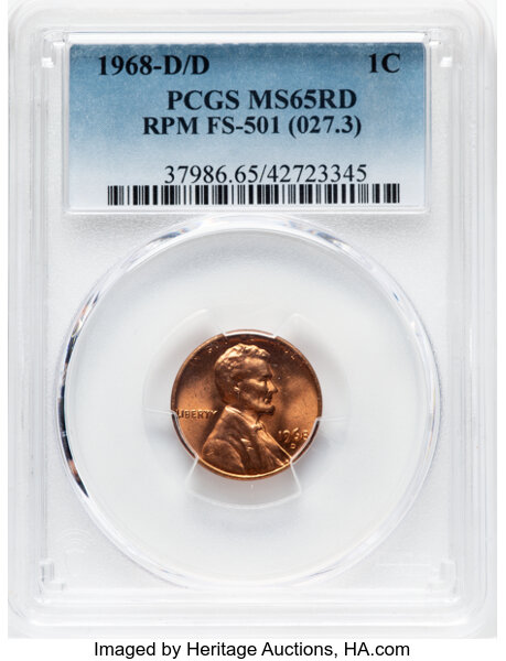 1968-D/D 1c Repunched Mintmark, FS-501 MS RD
