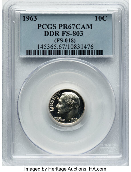 1963 10c Doubled Die Reverse, FS-803 PR CAM