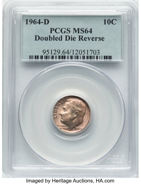 1964-D 10c Doubled Die Reverse, FS-801 MS