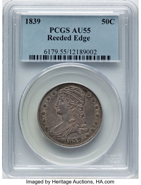 1839 50c Reeded Edge, Large Letters Reverse, GR-5 MS