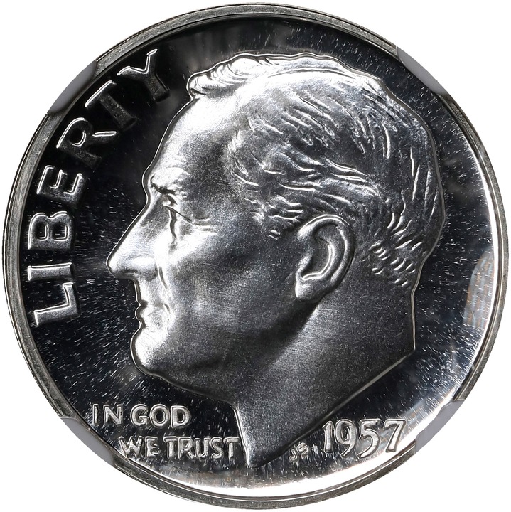 1957 10c Doubled Die Obverse, FS-101 PR CAM thumbnail 5