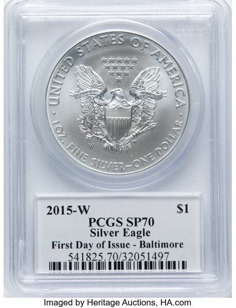 2015-W $1  Silver Eagle, Burnished MS70 thumbnail 14