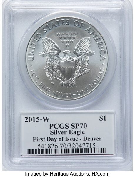2015-W $1  Silver Eagle, Burnished MS70 thumbnail 10