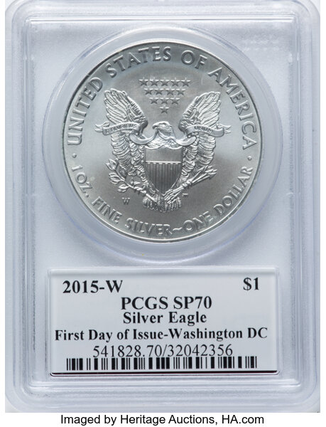 2015-W $1  Silver Eagle, Burnished MS70 thumbnail 22