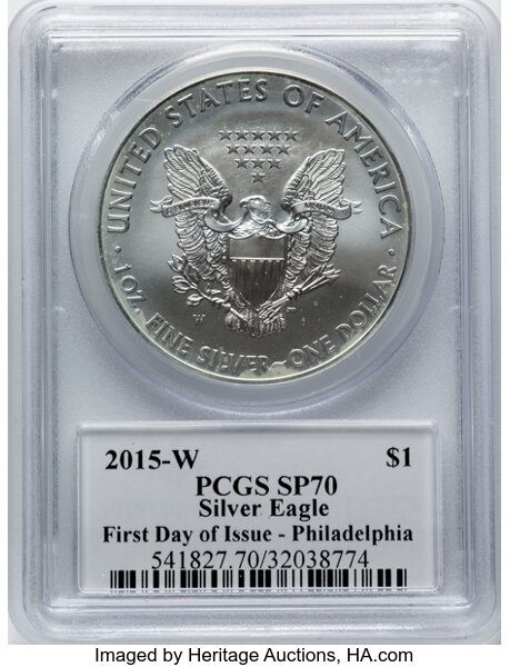 2015-W $1  Silver Eagle, Burnished MS70 thumbnail 16