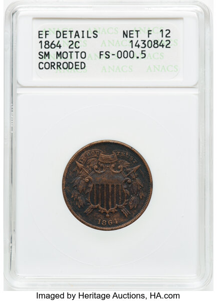 1864 2c Small Motto, FS-401 MS BN