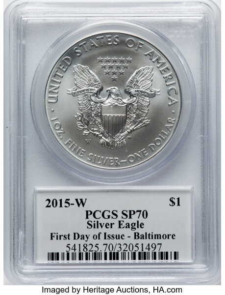 2015-W $1  Silver Eagle, Burnished MS70 thumbnail 12