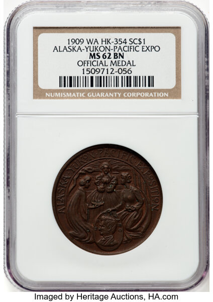 1909 SC$1 Alaska-Yukon Expo, Official, Bronze, HK-354 MS