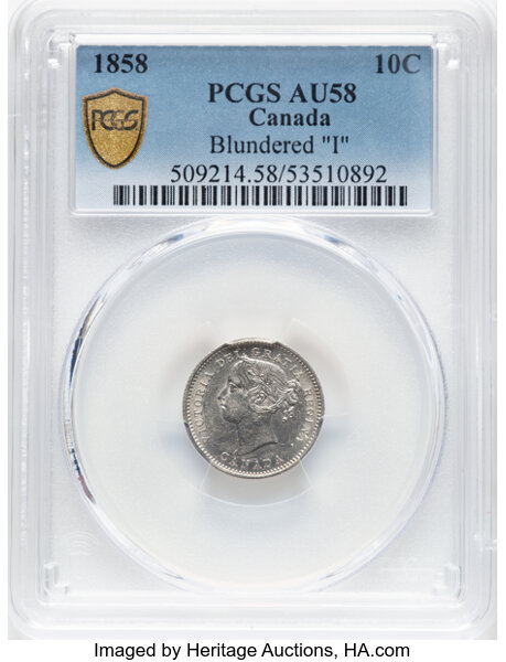 1858 10c Province of Canada, Blundered "I" MS