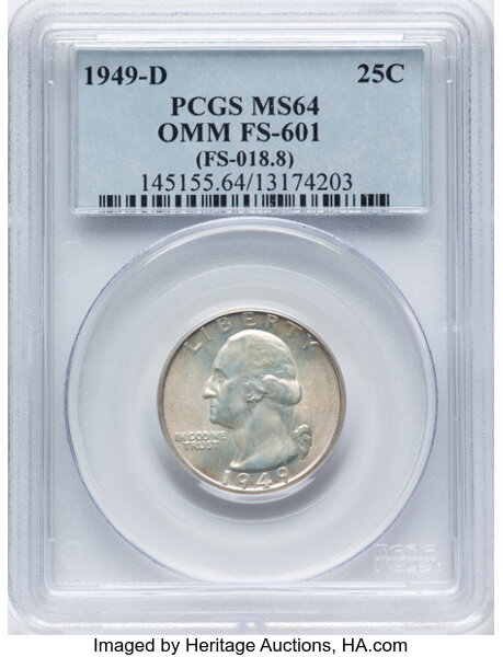 1949-D/S 25c Overmintmark, FS-601 MS