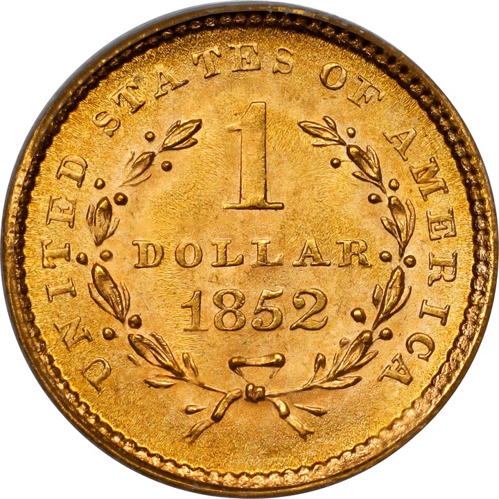 Liberty Gold Dollar G$1 Type 1, 1849-1854 [Type] MS67 thumbnail 2