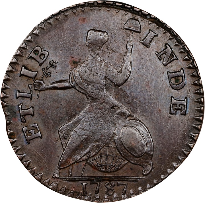 1787 Copper Connecticut, Small Head Right, ET LIB MS BN MS60 BN thumbnail 2
