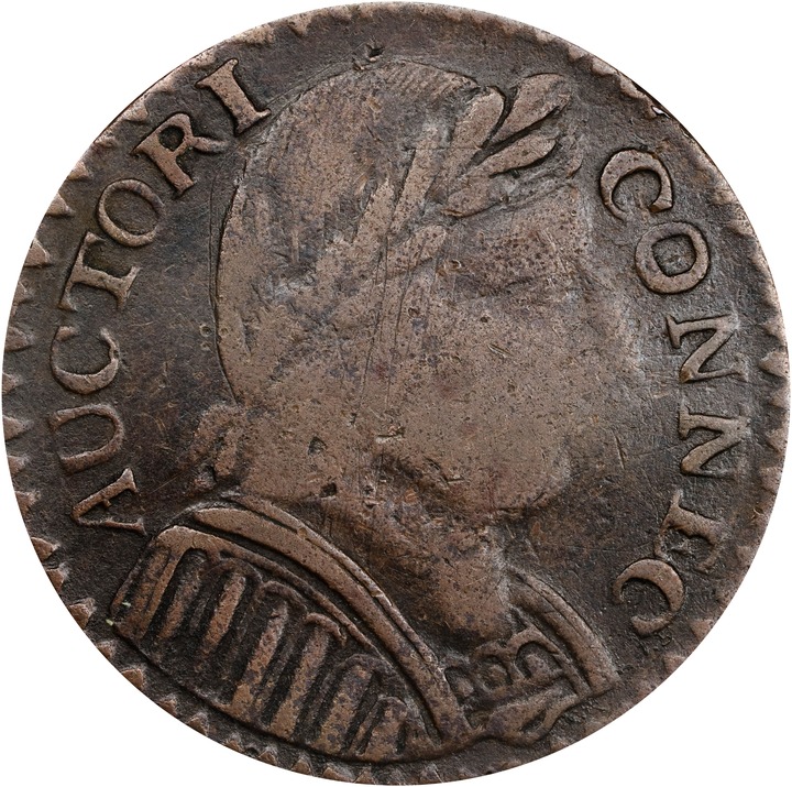 1787 Copper Connecticut, Mailed Bust Right, Mutton MS BN G4 BN thumbnail 12