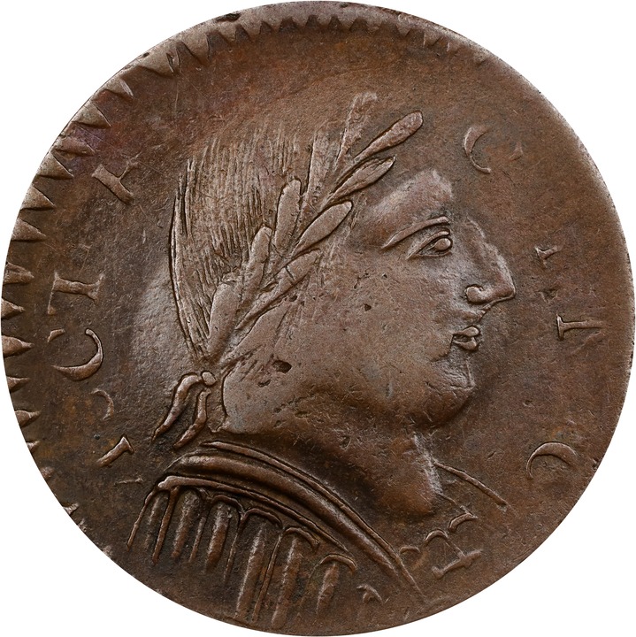 Image for 1787 Copper Connecticut, Mailed Bust Right, Mutton MS BN AU55 BN