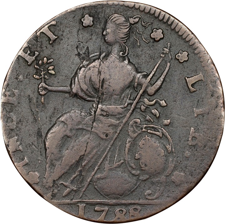 1788 Copper Connecticut, Draped Bust Left, CONNLC MS BN F15 BN thumbnail 6