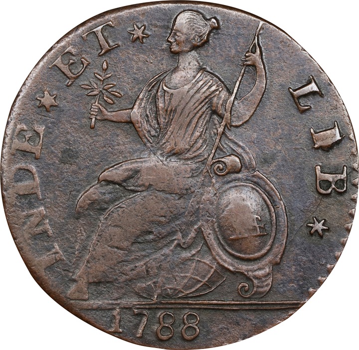 1788 Copper Connecticut, Mailed Bust Right MS BN XF40 BN thumbnail 2