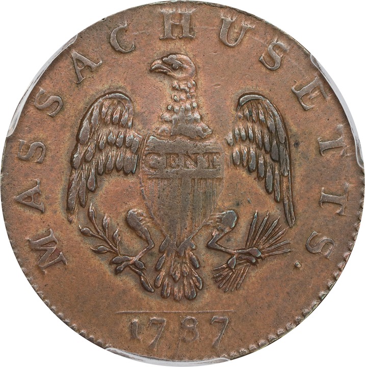 1787 Cent Massachusetts, Left Arrows MS BN AU55 BN thumbnail 2