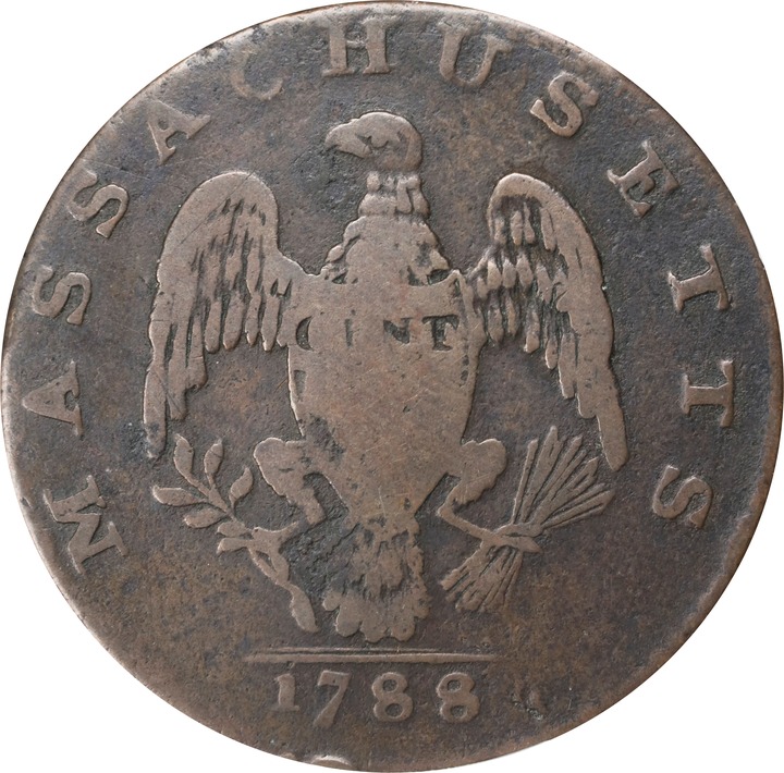 1788 Cent Massachusetts, With Period MS BN G6 BN thumbnail 2
