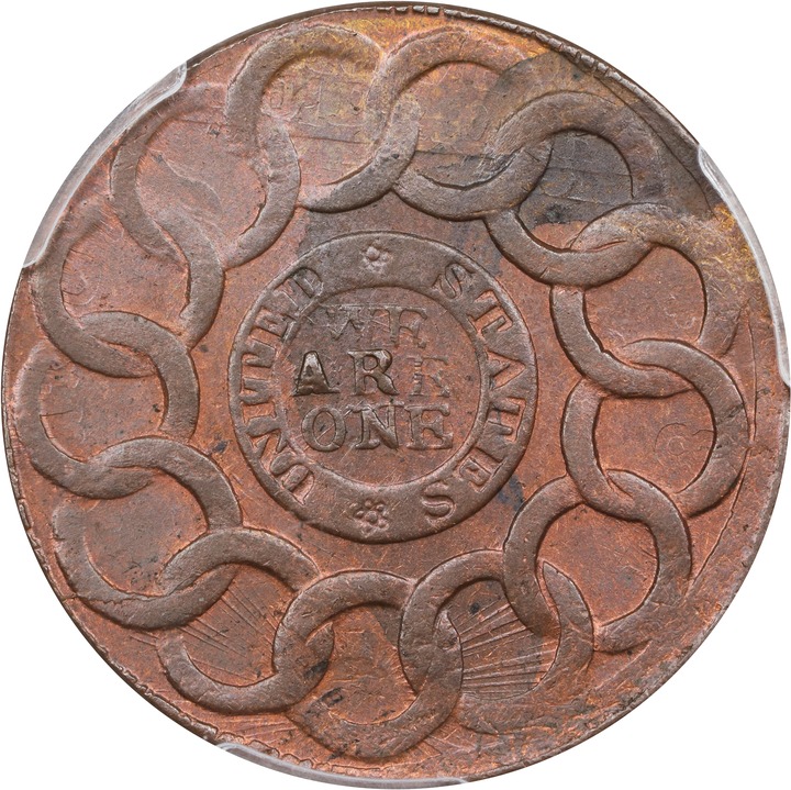 1787 Fugio 1c 4 Cinquefoils, UNITED STATES, Newman 8-B MS BN MS64 BN thumbnail 2