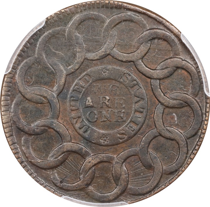 1787 Fugio 1c 4 Cinquefoils, UNITED STATES, Newman 11-B MS BN G4 BN CAC thumbnail 3