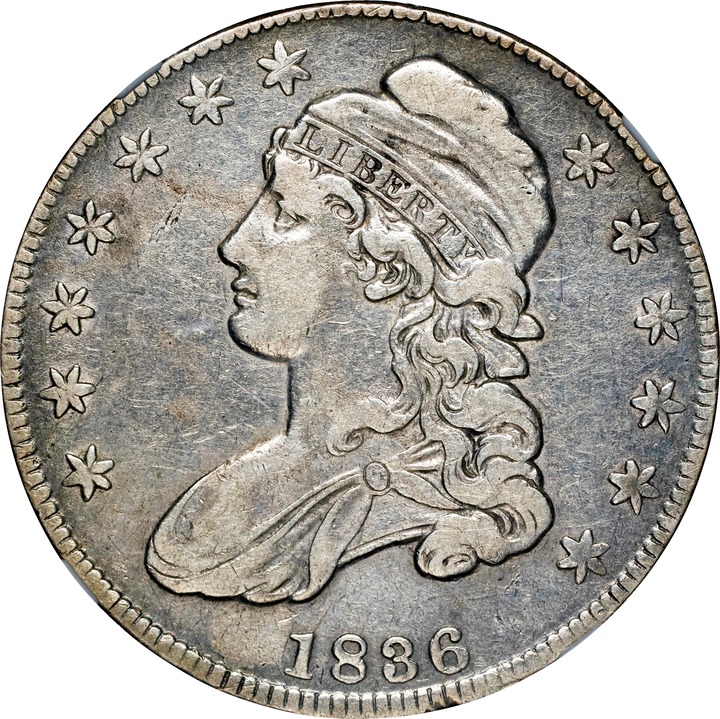 1836 50c Lettered Edge, Bar Dot G6 thumbnail 3