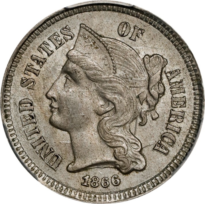 1866 3cN MS62 CAC thumbnail 3