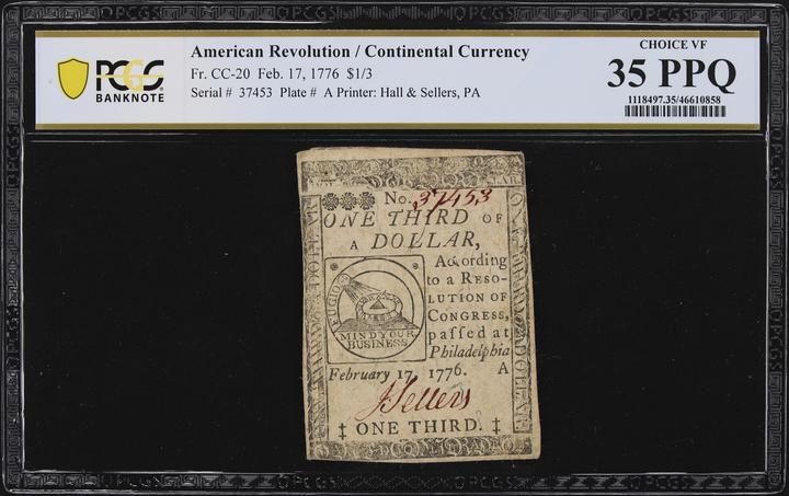 Feb 17, 1776 $1/3 Continental Congress (Fr. CC20) thumbnail 10