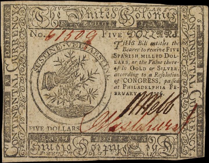 Feb 17, 1776 $5  Continental Congress (Fr. CC27) thumbnail 4
