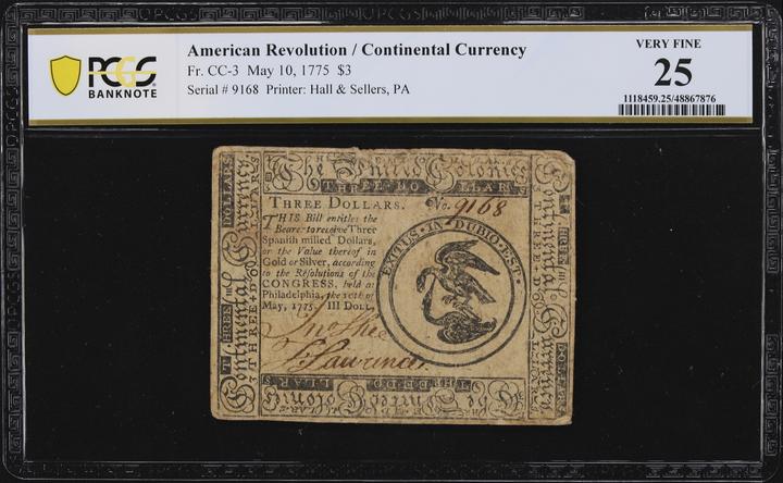 May 10, 1775 $3  Continental Currency (Fr. CC3) thumbnail 8